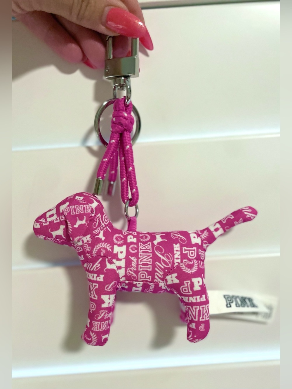 New without tags PINK Victoria's Secret Branded Pink Dog Keychain bag Charm